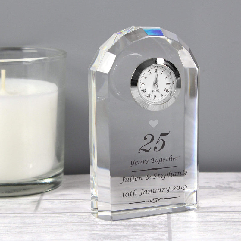 Personalised Memento Clocks & Watches Personalised Silver Anniversary Crystal Clock