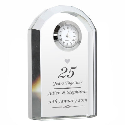 Personalised Memento Clocks & Watches Personalised Silver Anniversary Crystal Clock