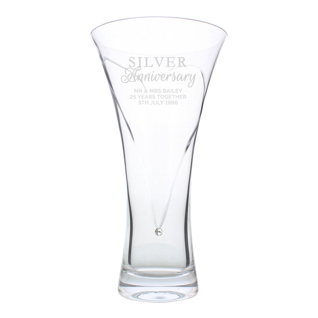 Personalised Memento Personalised Silver Anniversary Large Hand Cut Diamante Heart Vase with Swarovski Elements