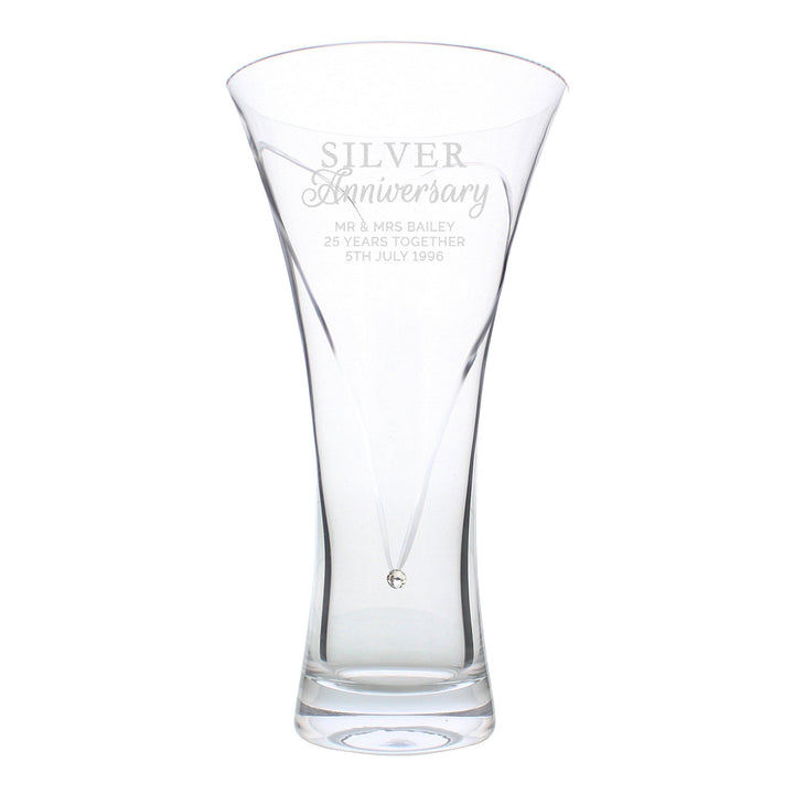 Personalised Memento Personalised Silver Anniversary Large Hand Cut Diamante Heart Vase with Swarovski Elements