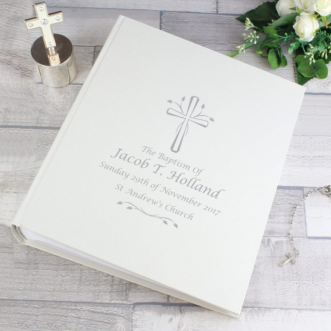 Personalised Memento Photo Frames, Albums and Guestbooks Personalised Silver Cross Album with Sleeves