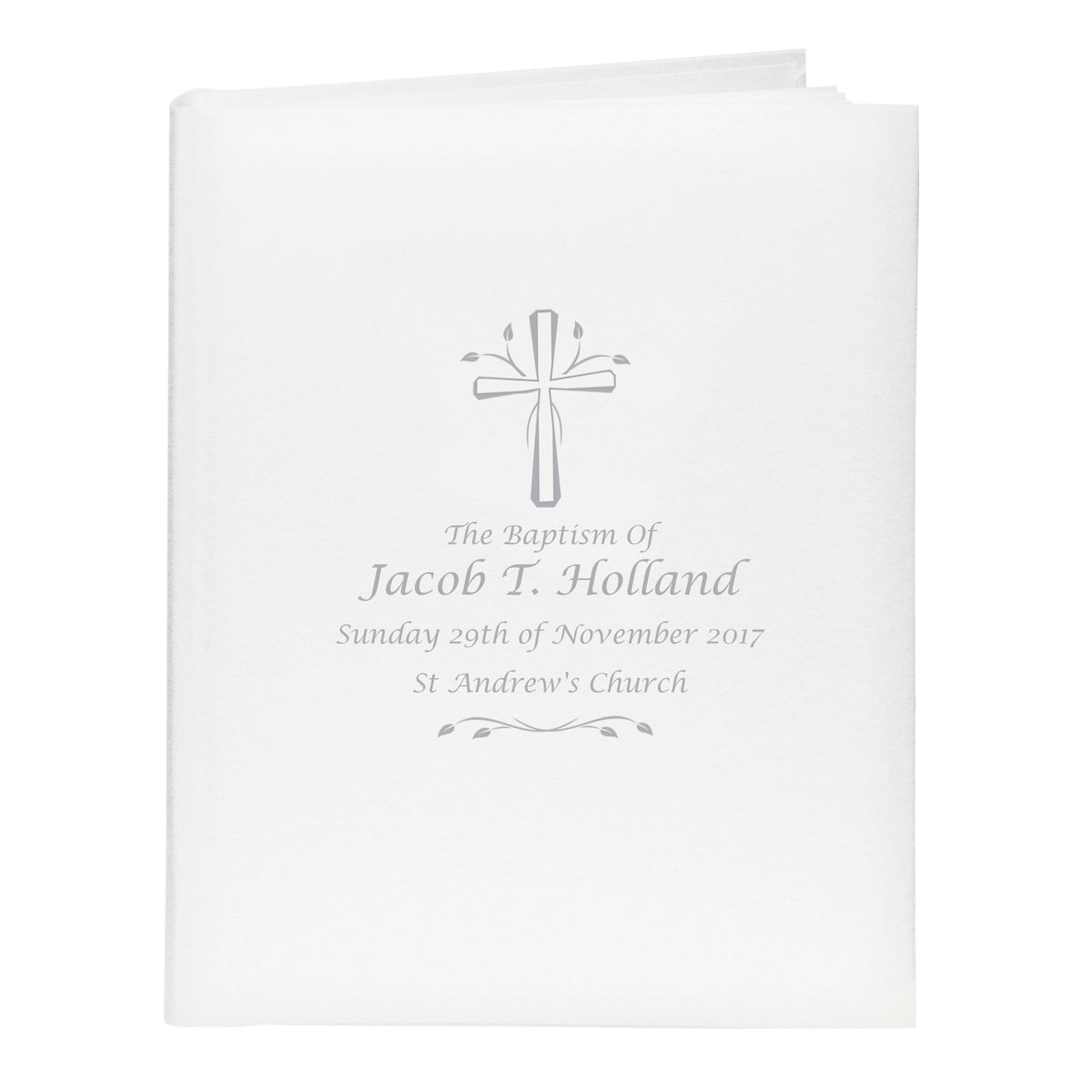 Personalised Memento Photo Frames, Albums and Guestbooks Personalised Silver Cross Album with Sleeves