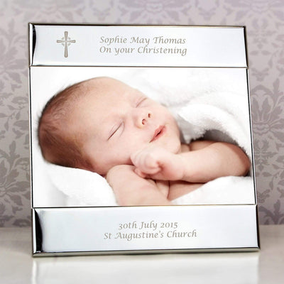 Personalised Memento Photo Frames, Albums and Guestbooks Personalised Silver Cross Square 6x4 Photo Frame