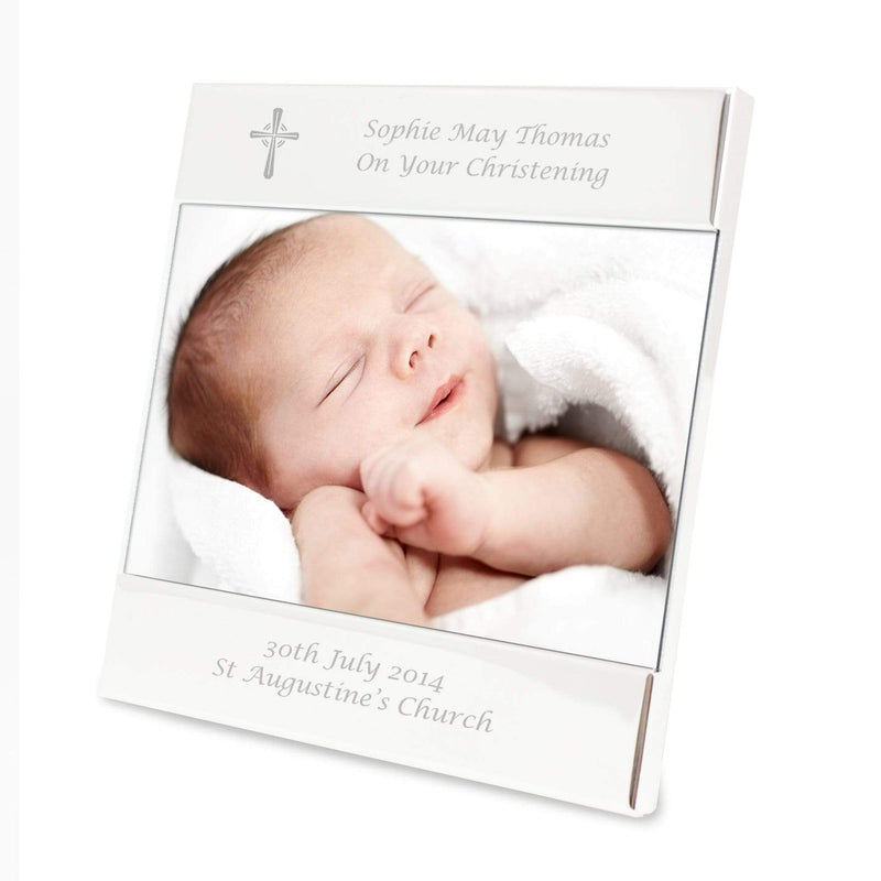 Personalised Memento Photo Frames, Albums and Guestbooks Personalised Silver Cross Square 6x4 Photo Frame