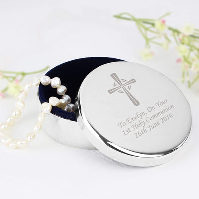 Personalised Memento Personalised Silver Cross Trinket Box - Ideal For Rosary Beads
