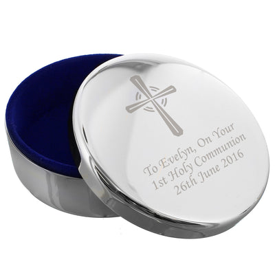 Personalised Memento Personalised Silver Cross Trinket Box - Ideal For Rosary Beads