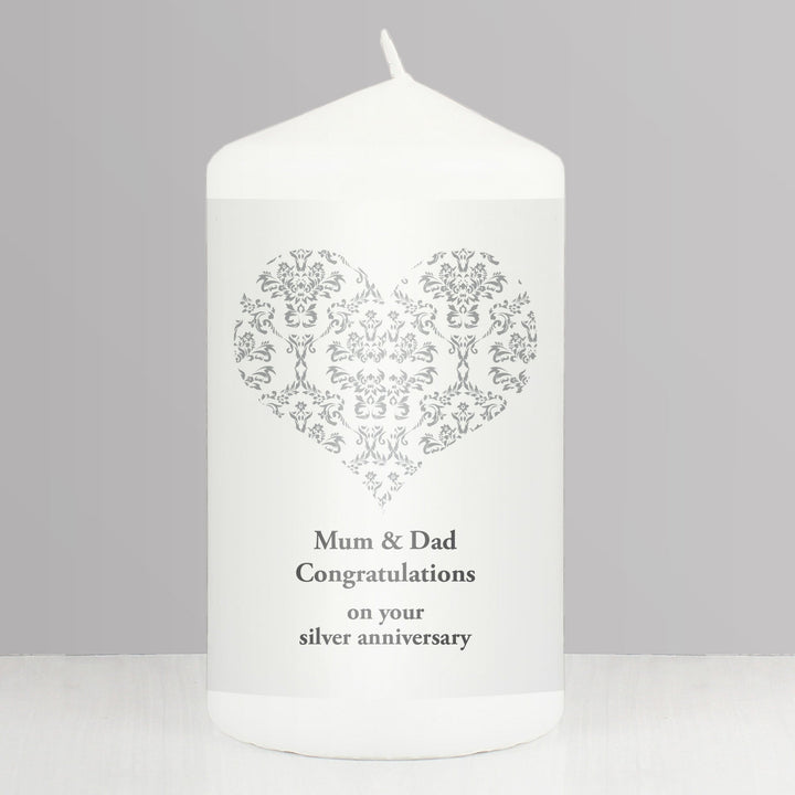Personalised Memento Candles &amp; Reed Diffusers Personalised Silver Damask Heart Candle