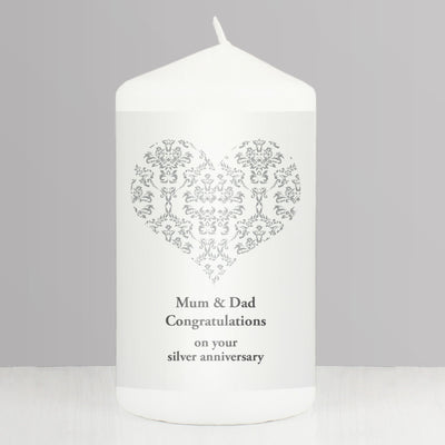 Personalised Memento Candles & Reed Diffusers Personalised Silver Damask Heart Candle