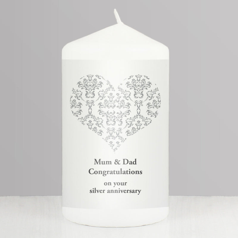 Personalised Memento Candles & Reed Diffusers Personalised Silver Damask Heart Candle