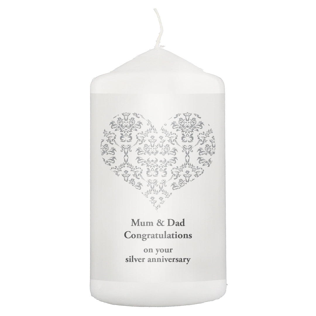 Personalised Memento Candles &amp; Reed Diffusers Personalised Silver Damask Heart Candle