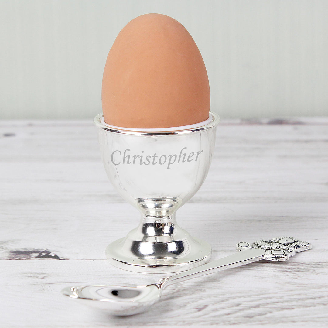 Personalised Memento Personalised Silver Egg Cup &amp; Spoon