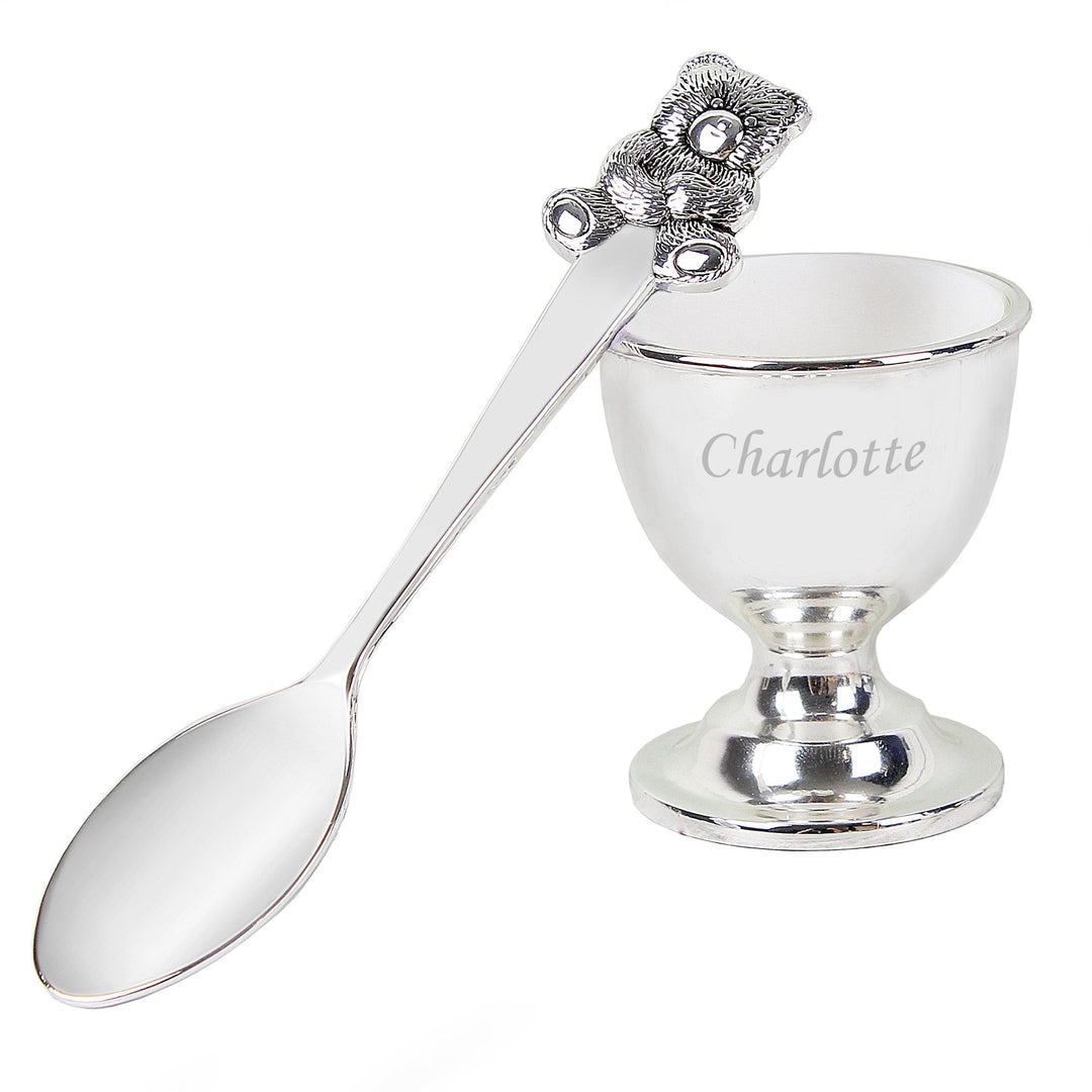 Personalised Memento Personalised Silver Egg Cup &amp; Spoon