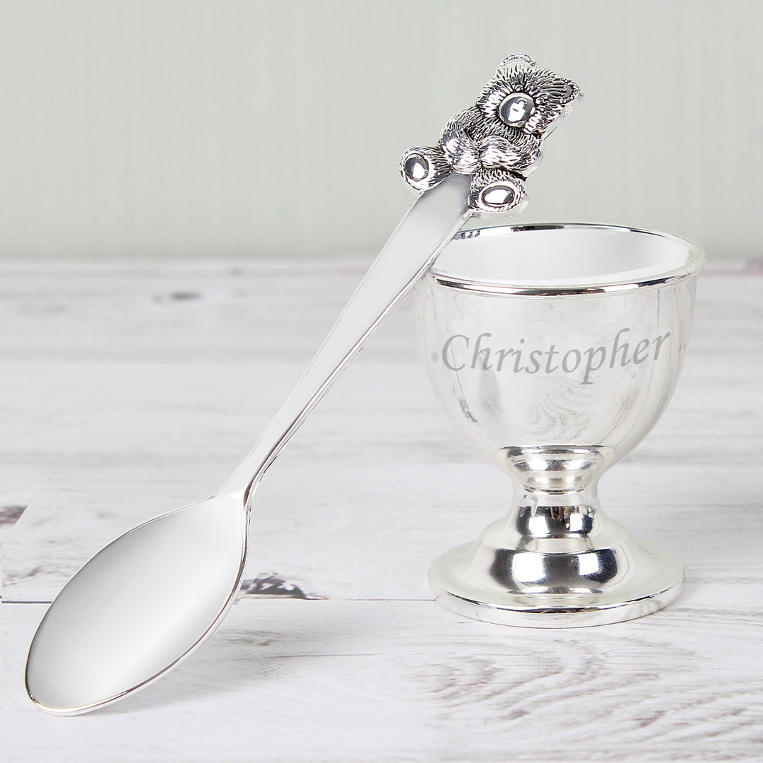 Personalised Memento Personalised Silver Egg Cup &amp; Spoon