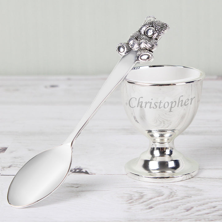 Personalised Memento Personalised Silver Egg Cup &amp; Spoon