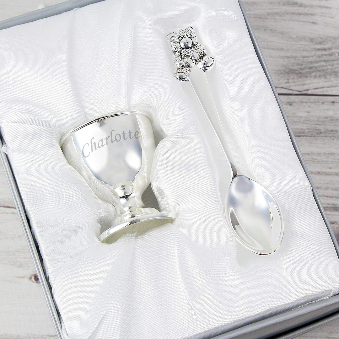 Personalised Memento Personalised Silver Egg Cup &amp; Spoon