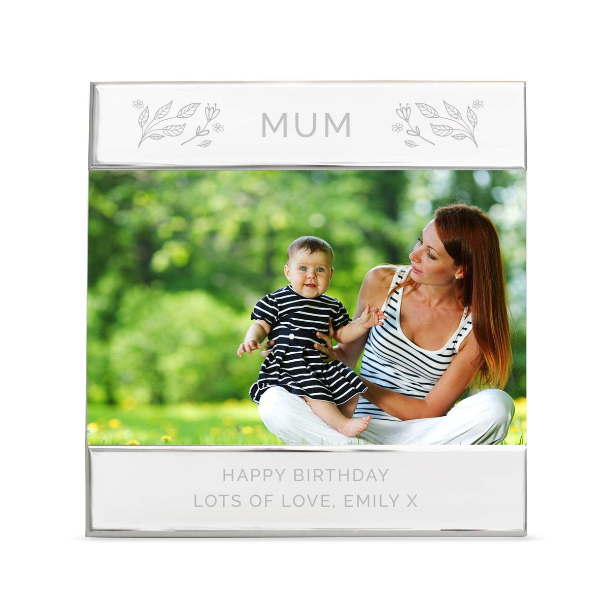 Personalised Memento Photo Frames, Albums and Guestbooks Personalised Silver Floral Square 6x4 Landscape Photo Frame