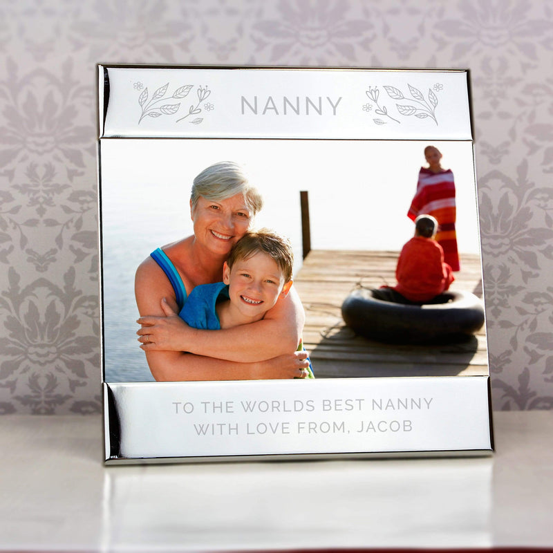 Personalised Memento Photo Frames, Albums and Guestbooks Personalised Silver Floral Square 6x4 Landscape Photo Frame
