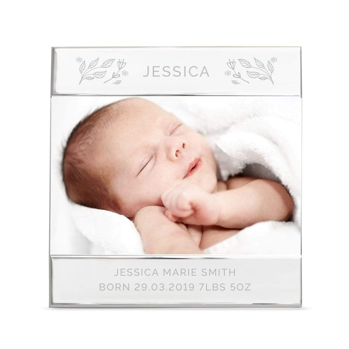 Personalised Memento Photo Frames, Albums and Guestbooks Personalised Silver Floral Square 6x4 Landscape Photo Frame