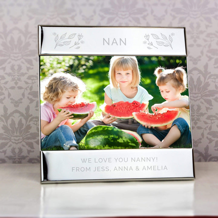 Personalised Memento Photo Frames, Albums and Guestbooks Personalised Silver Floral Square 6x4 Landscape Photo Frame