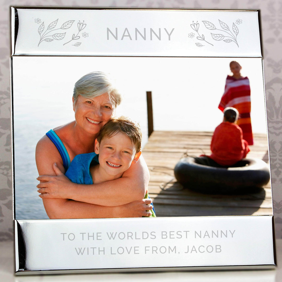 Personalised Memento Photo Frames, Albums and Guestbooks Personalised Silver Floral Square 6x4 Landscape Photo Frame