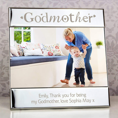 Personalised Memento Photo Frames, Albums and Guestbooks Personalised Silver Godmother Square 6x4 Photo Frame