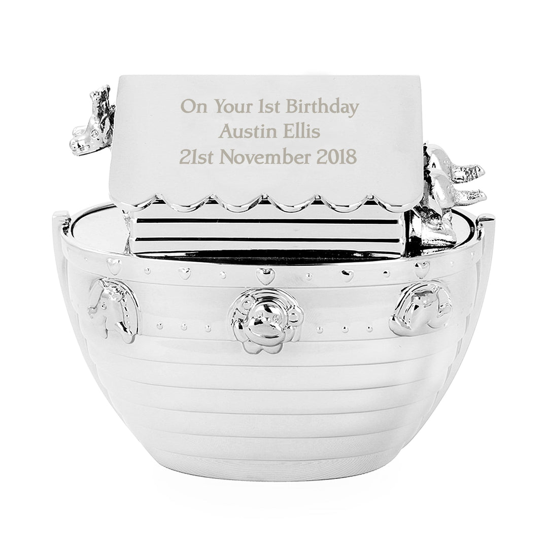 Personalised Memento Money Boxes Personalised Silver Noahs Ark Money Box