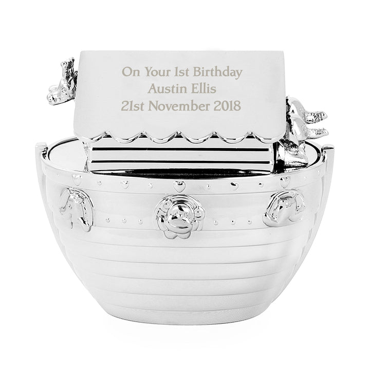Personalised Memento Money Boxes Personalised Silver Noahs Ark Money Box