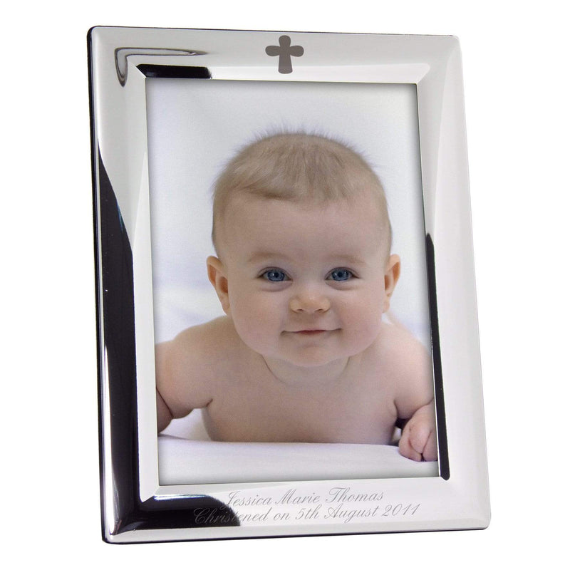 Personalised Memento Photo Frames, Albums and Guestbooks Personalised Silver Plated 5x7 Elegant Cross Photo Frame