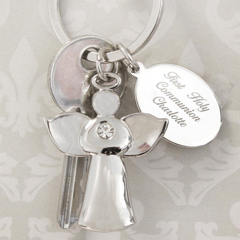 Personalised Memento Personalised Silver Plated Angel Keyring