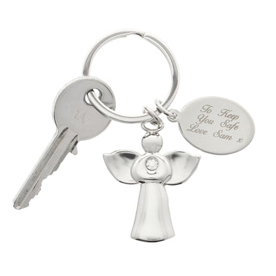 Personalised Memento Personalised Silver Plated Angel Keyring