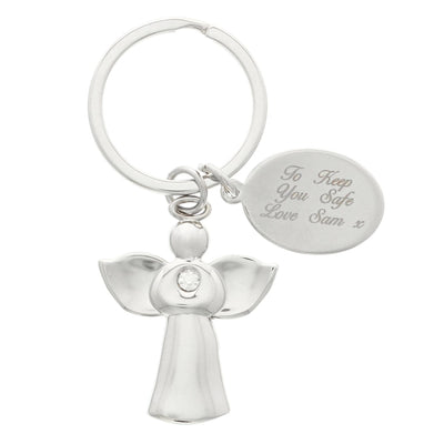 Personalised Memento Personalised Silver Plated Angel Keyring