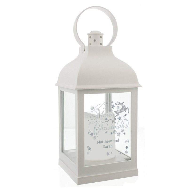 Personalised Memento LED Lights, Candles & Decorations Personalised Silver Reindeer White Lantern