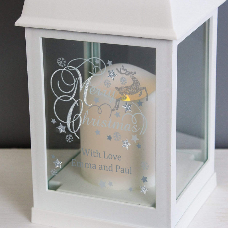 Personalised Memento LED Lights, Candles & Decorations Personalised Silver Reindeer White Lantern