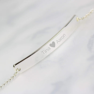 Personalised Memento Jewellery Personalised Silver Tone Heart Bar Bracelet
