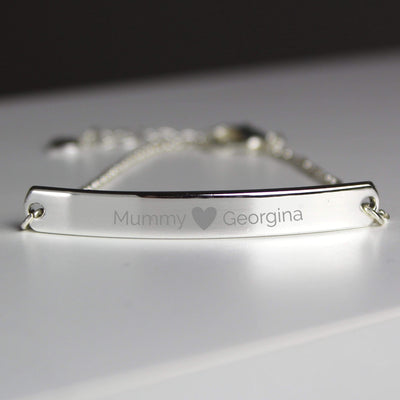 Personalised Memento Jewellery Personalised Silver Tone Heart Bar Bracelet