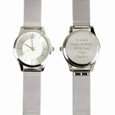 Personalised Memento Personalised Silver with Mesh Style Strap Ladies Watch