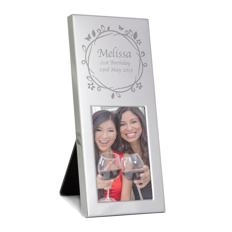 Personalised Memento Photo Frames, Albums and Guestbooks Personalised Small Butterfly Swirl 2x3 Silver Photo Frame