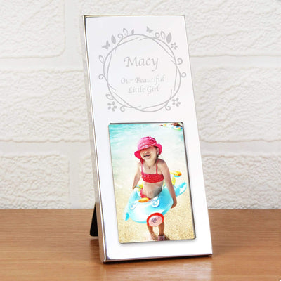 Personalised Memento Photo Frames, Albums and Guestbooks Personalised Small Butterfly Swirl 2x3 Silver Photo Frame