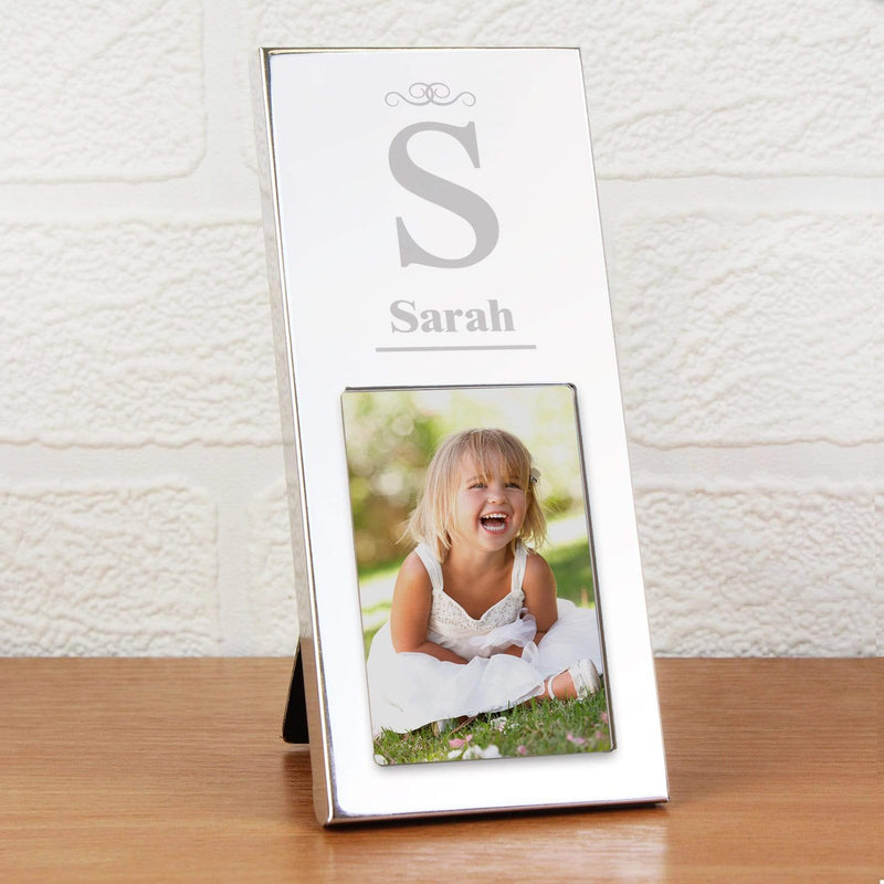 Personalised Memento Photo Frames, Albums and Guestbooks Personalised Small Initial 2x3 Silver Photo Frame