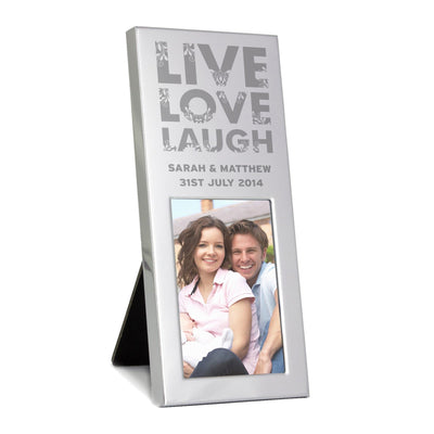 Personalised Memento Photo Frames, Albums and Guestbooks Personalised Small Live Love Laugh 2x3 Silver Photo Frame