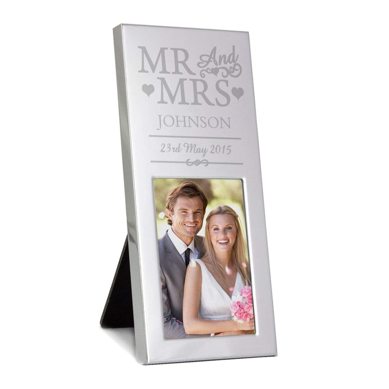 Personalised Memento Photo Frames, Albums and Guestbooks Personalised Small Mr & Mrs 2x3 Silver Photo Frame