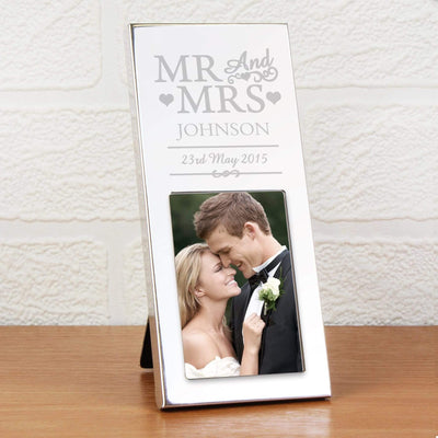 Personalised Memento Photo Frames, Albums and Guestbooks Personalised Small Mr & Mrs 2x3 Silver Photo Frame