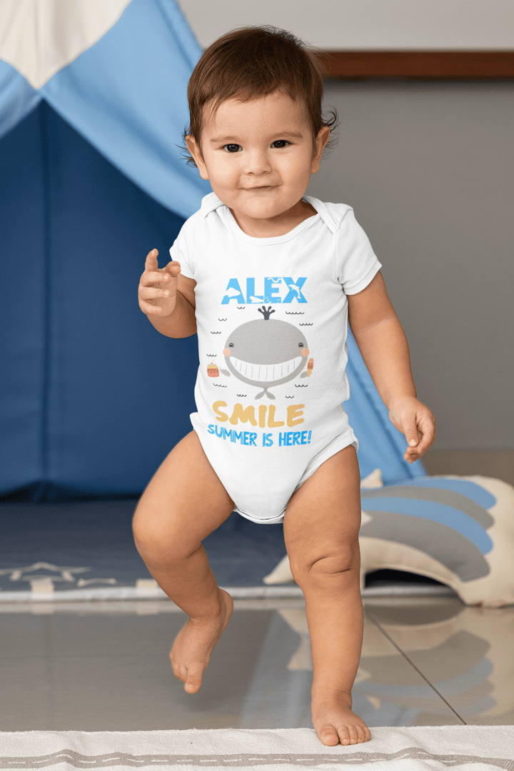 The Little Personal Shop Babygrows Personalised Smile Summer Is Here Boy Design