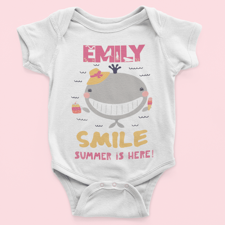 The Little Personal Shop Babygrows Personalised Smile Summer Is Here Girl Design