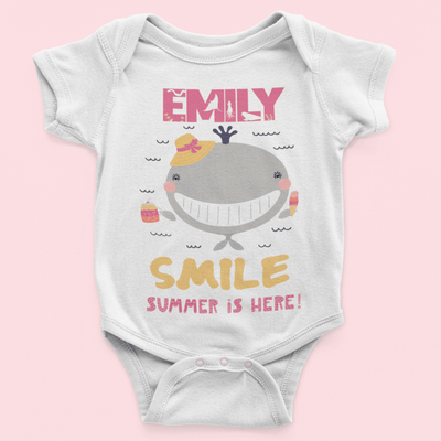 The Little Personal Shop Babygrows Personalised Smile Summer Is Here Girl Design