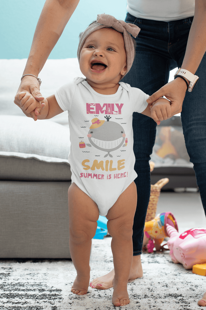 The Little Personal Shop Babygrows Personalised Smile Summer Is Here Girl Design