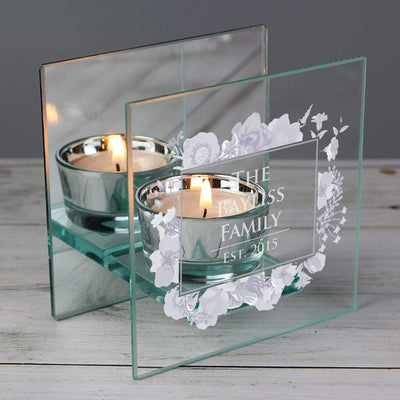 Personalised Memento Candles & Reed Diffusers Personalised Soft Watercolour Mirrored Glass Tea Light Candle Holder