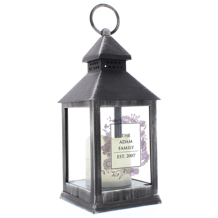 Personalised Memento LED Lights, Candles &amp; Decorations Personalised Soft Watercolour Rustic Black Lantern