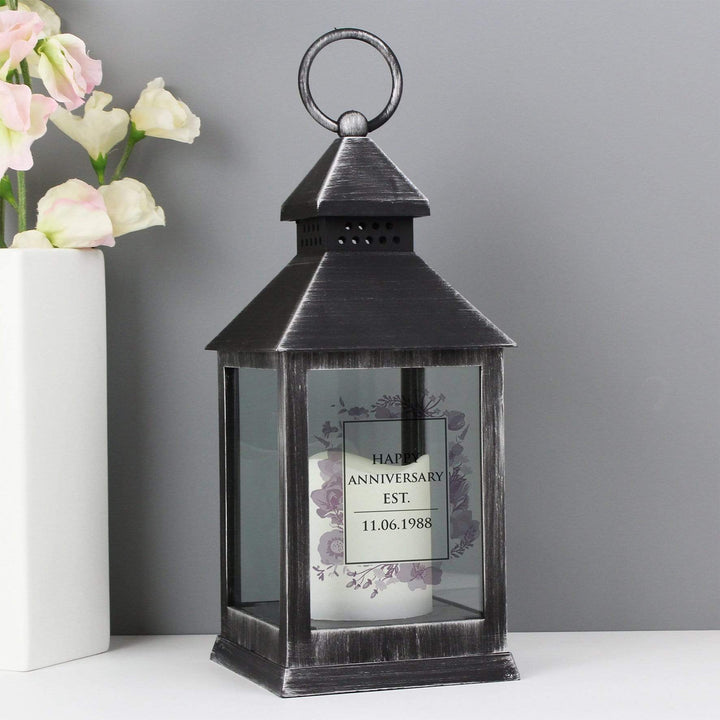 Personalised Memento LED Lights, Candles &amp; Decorations Personalised Soft Watercolour Rustic Black Lantern