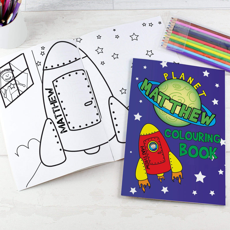 Personalised Memento Books Personalised Space Colouring Book with Pencil Crayons